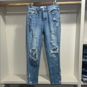 KanCan Blue Boyfriend Jeans with Distressed Details